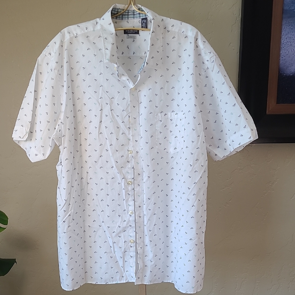 Van Heusen Never Tuck Classic Fit Blue White Paper Planes Button Down Shirt XXL